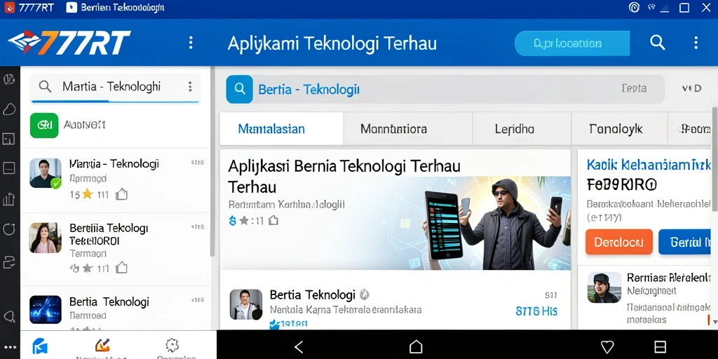 Antarmuka modern aplikasi 777RT dengan berita teknologi.