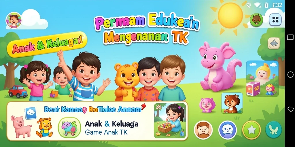 Antarmuka pengguna F32 yang menarik dan ramah anak.