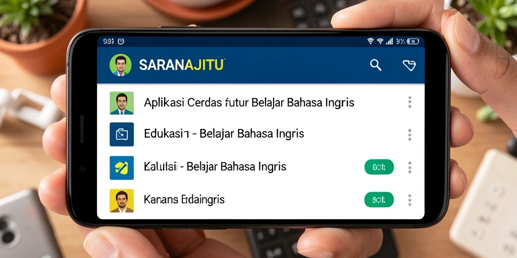 Tampilan antarmuka menarik SARANAJITU untuk belajar bahasa Inggris.