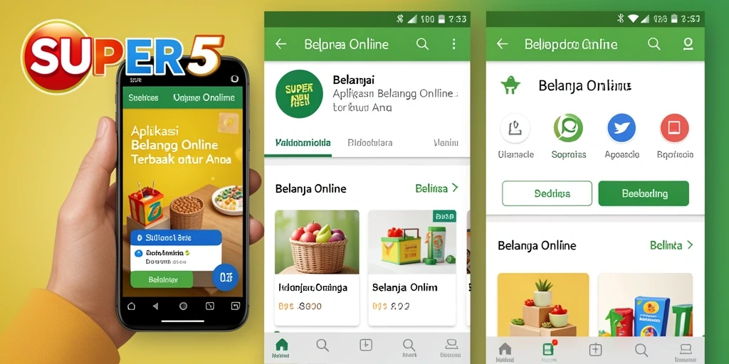 Tampilan antarmuka aplikasi SUPER5 untuk Belanja Online.