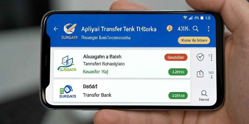 Antarmuka pengguna aplikasi SURGA19 untuk transfer bank yang sederhana dan efisien.